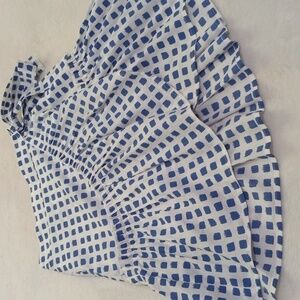 Vineyard Vines Painterly Grid Blue White Faux Wrap Ruffle Mini Skirt